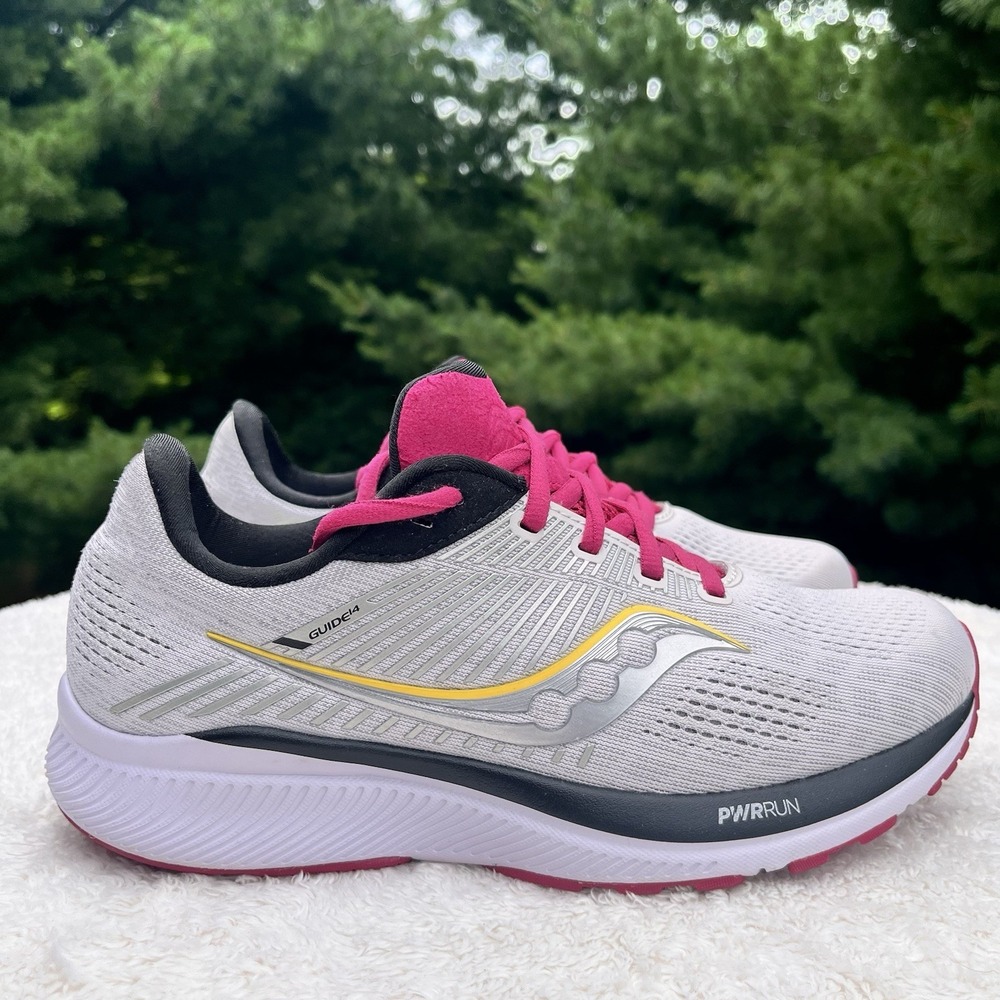 Saucony Guide 14 Running Shoes Womens 8.5 Alloy Cherry Gray S10654-55 Sneakers